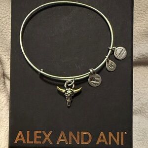 Alex and Ani Silver bangle with silver and Gold Bull Charm